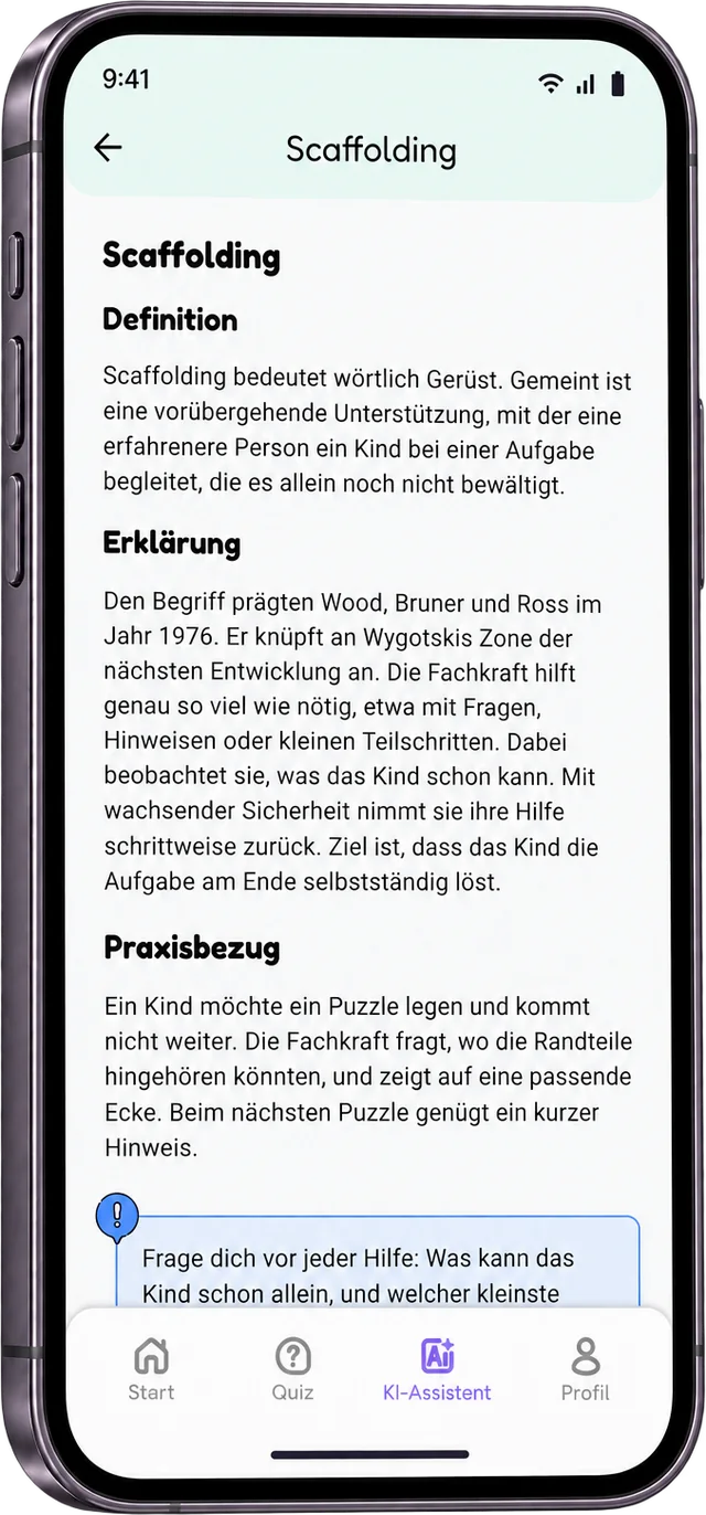 LernEWi KI-Erklärung zum Fachbegriff Scaffolding mit Definition, Erklärung und Praxisbezug.